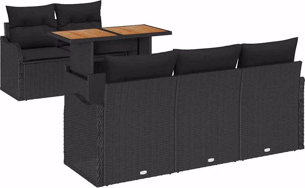 Set Divano da Giardino con archiviazione 6 pcs Nero Poly Rattan