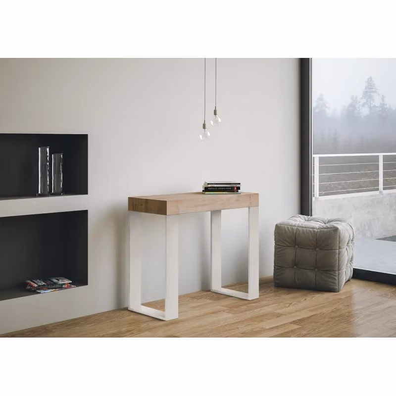 Consolle allungabile Itamoby moderna in finitura Quercia Natura e Bianco L/P/H: 90 x 40 x 77 cm, estensibile fino a 300 cm – 2