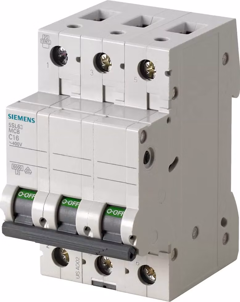 Interruttore automatico Siemens, 6kA, 3 poli, curva B, 63A, grado di protezione IP20