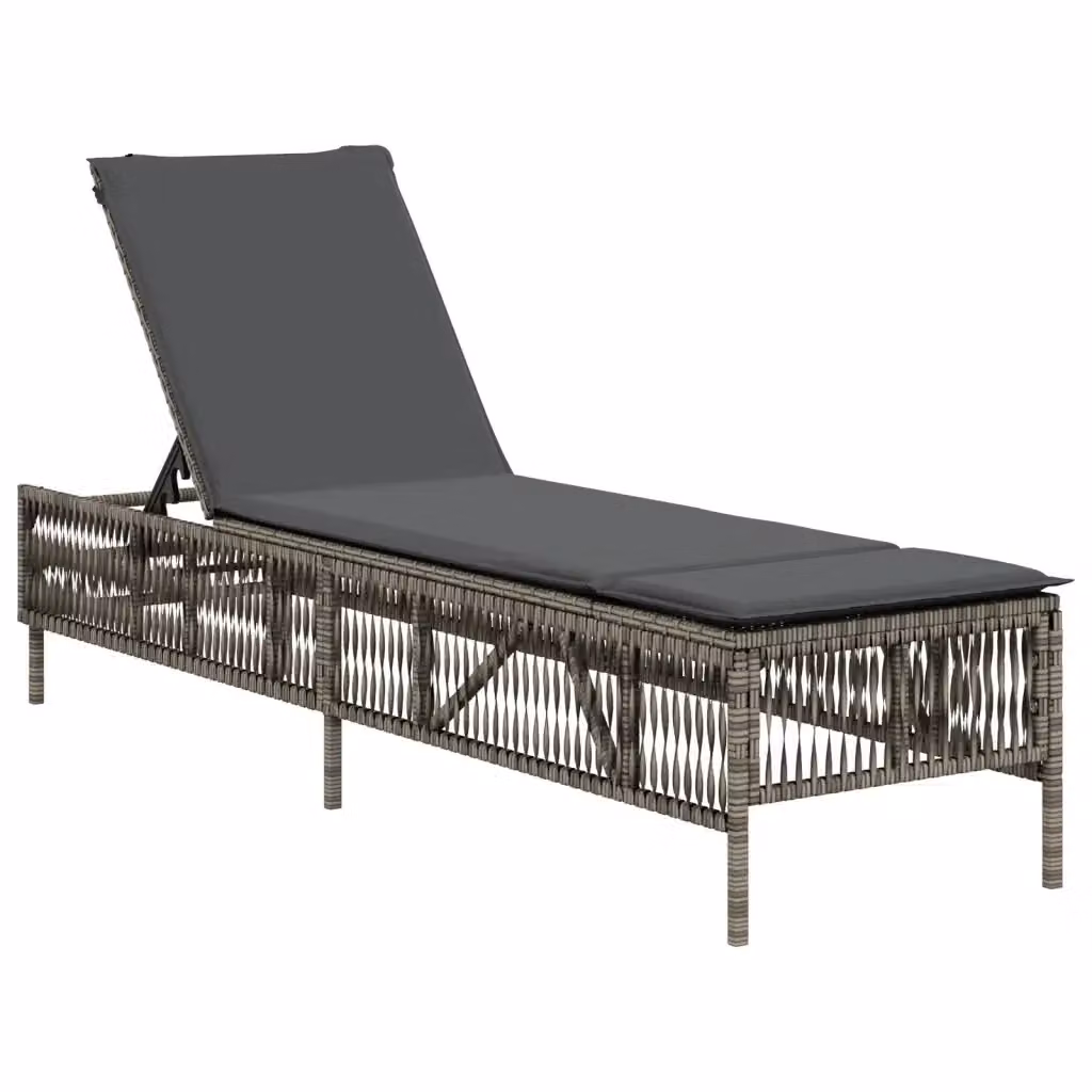 Lettino prendisole vidaXL in polyrattan con cuscino grigio e bianco e poggiatesta regolabile – 2