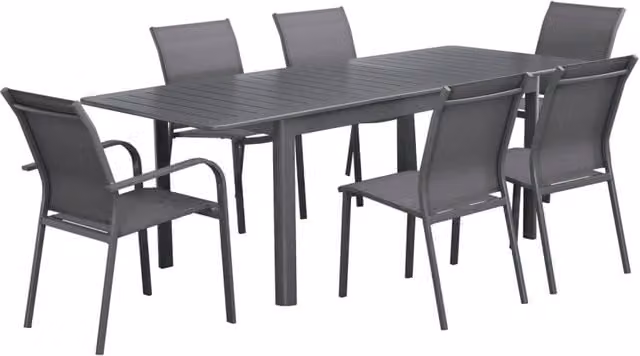 Set tavolo da giardino allungabile in alluminio con 6 sedie, antracite