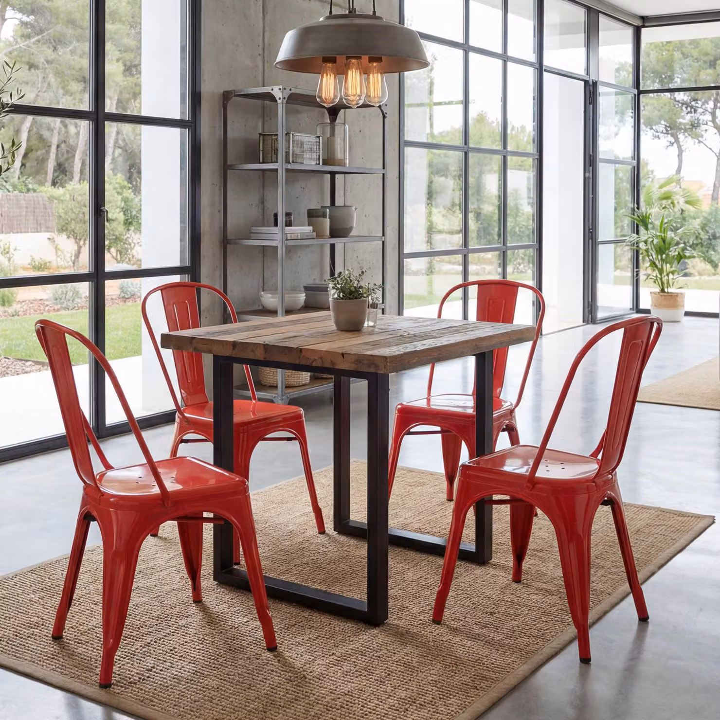 Set di 4 sedie MCW-A73, sedie da bistrot impilabili, design industriale in metallo ~ rosso