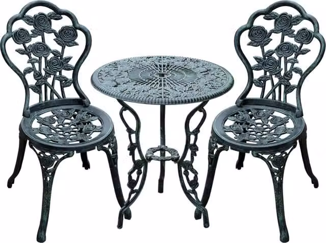 Set da bistrot, set da giardino a 3 pezzi, mobili da giardino, verde anticato, in alluminio pressofuso per balcone e terrazzo