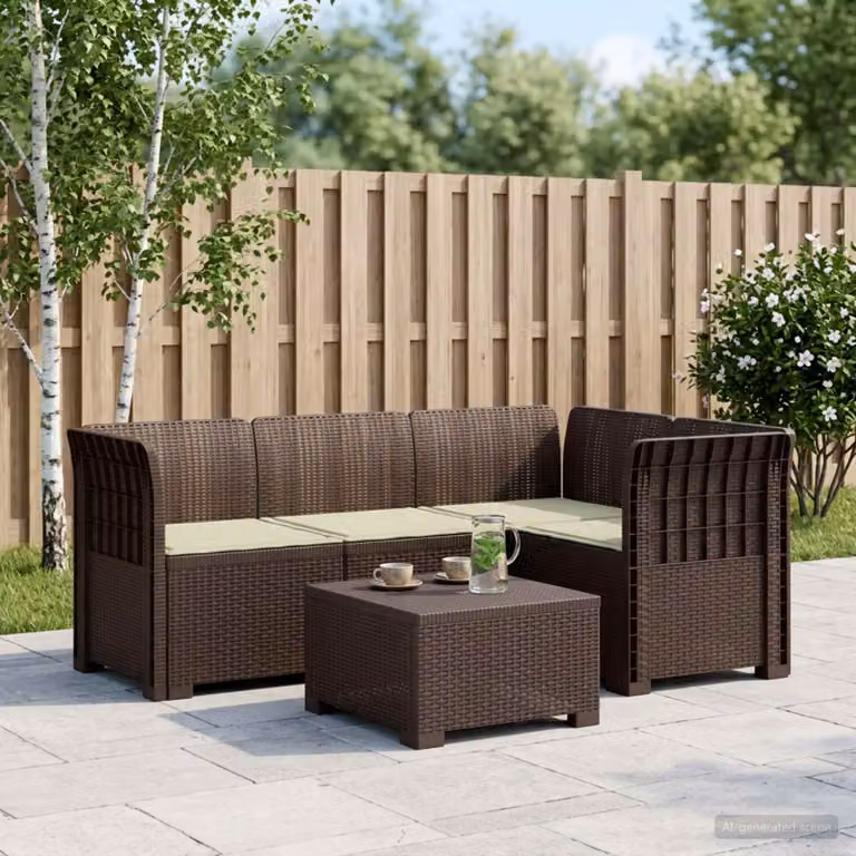 vidaXL Divano da Giardino a L per 4 Persone con Cuscini, Colore Marrone e Beige, Design Moderno in Effetto Rattan e Tessuto Resistente ai Raggi UV