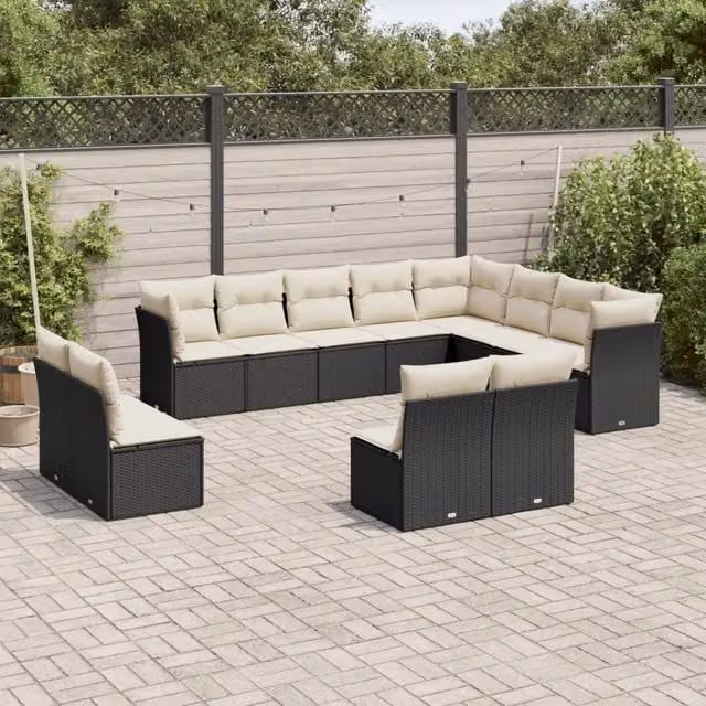 Set di divani da giardino VIDAXL in polyrattan nero con cuscini, design moderno a L per 12 persone