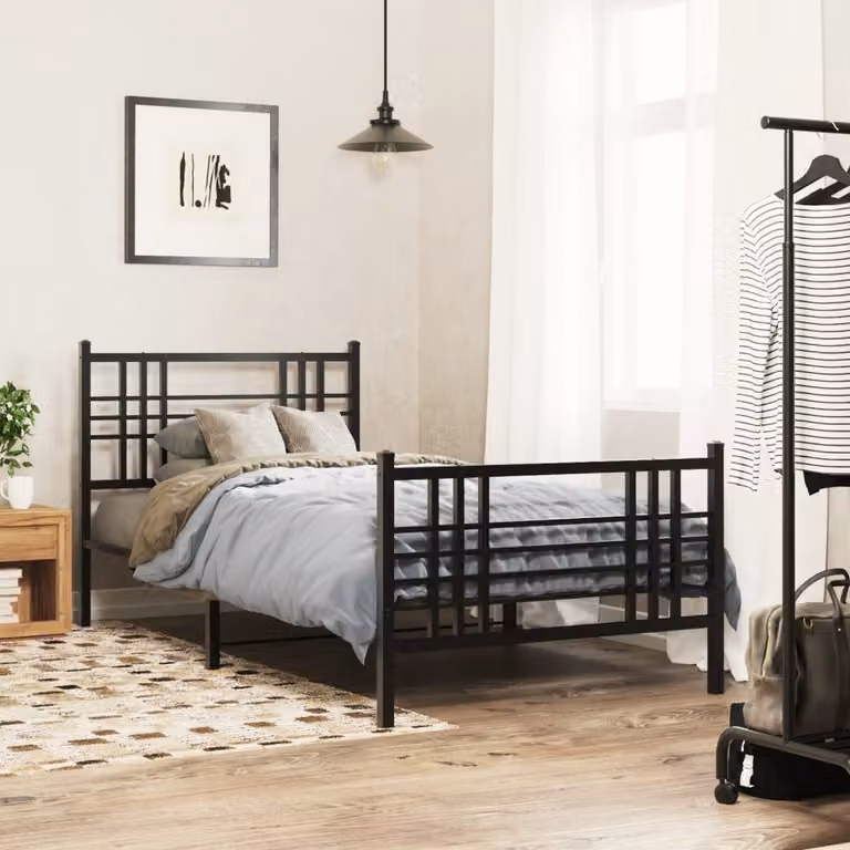 vidaXL Giroletto in metallo nero con testiera e pediera, L/P/H: 90 x 190 cm