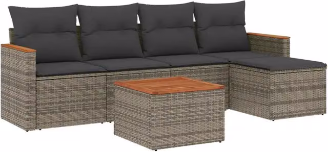 Set Divano da Giardino 6 pz | Set Salotto da Giardino con Cuscini Grigio in Polyrattan