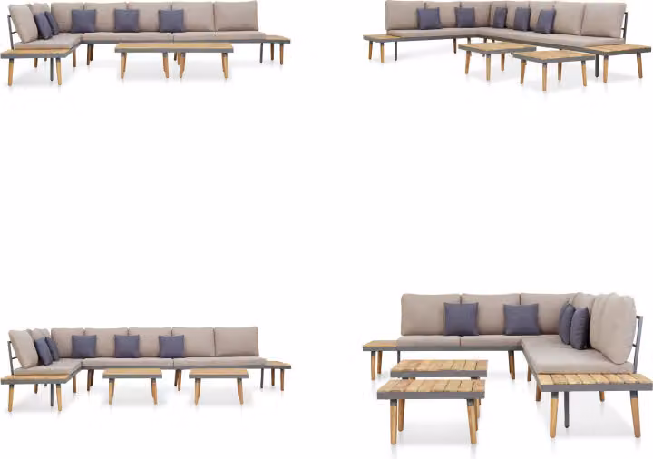 vidaXL 7 pezzi set salotto da giardino con cuscini in legno massiccio acacia marrone - Set salotto da giardino - Set salotto da giardino in legno - Set salotto da giardino in legno