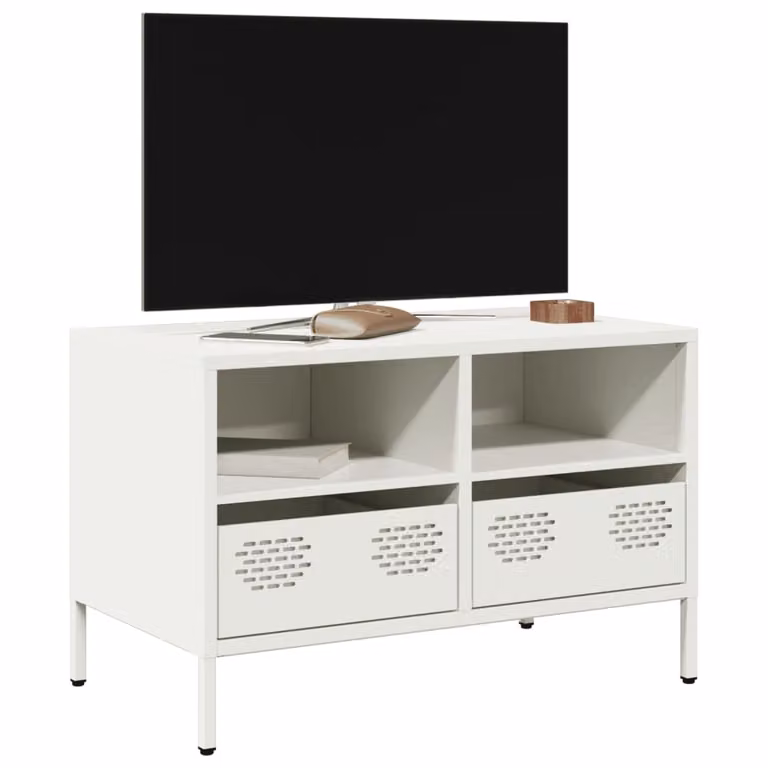 Mobile TV vidaXL Bianco in Metallo con Ruote L: 68 cm, P: 39 cm, H: 43,5 cm