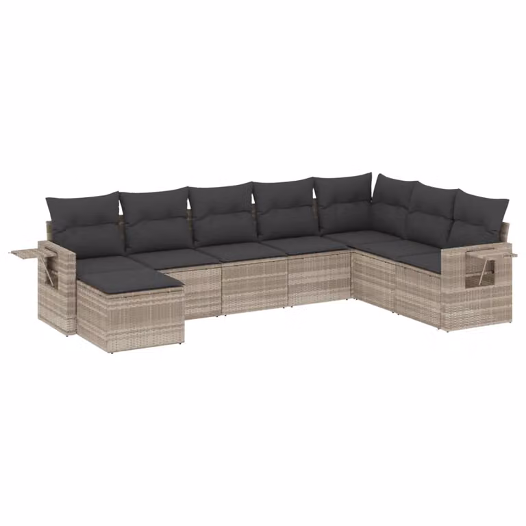 Set Divano da Giardino 8pz con Cuscini Grigio Chiaro Polyrattan