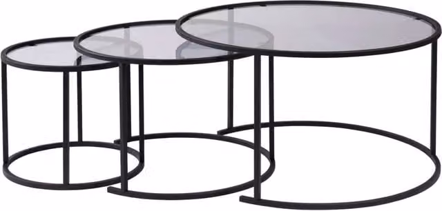 Set di 3 tavolini in metallo "Aurum" - 80 x 80 x 43 cm - Nero Grigio
