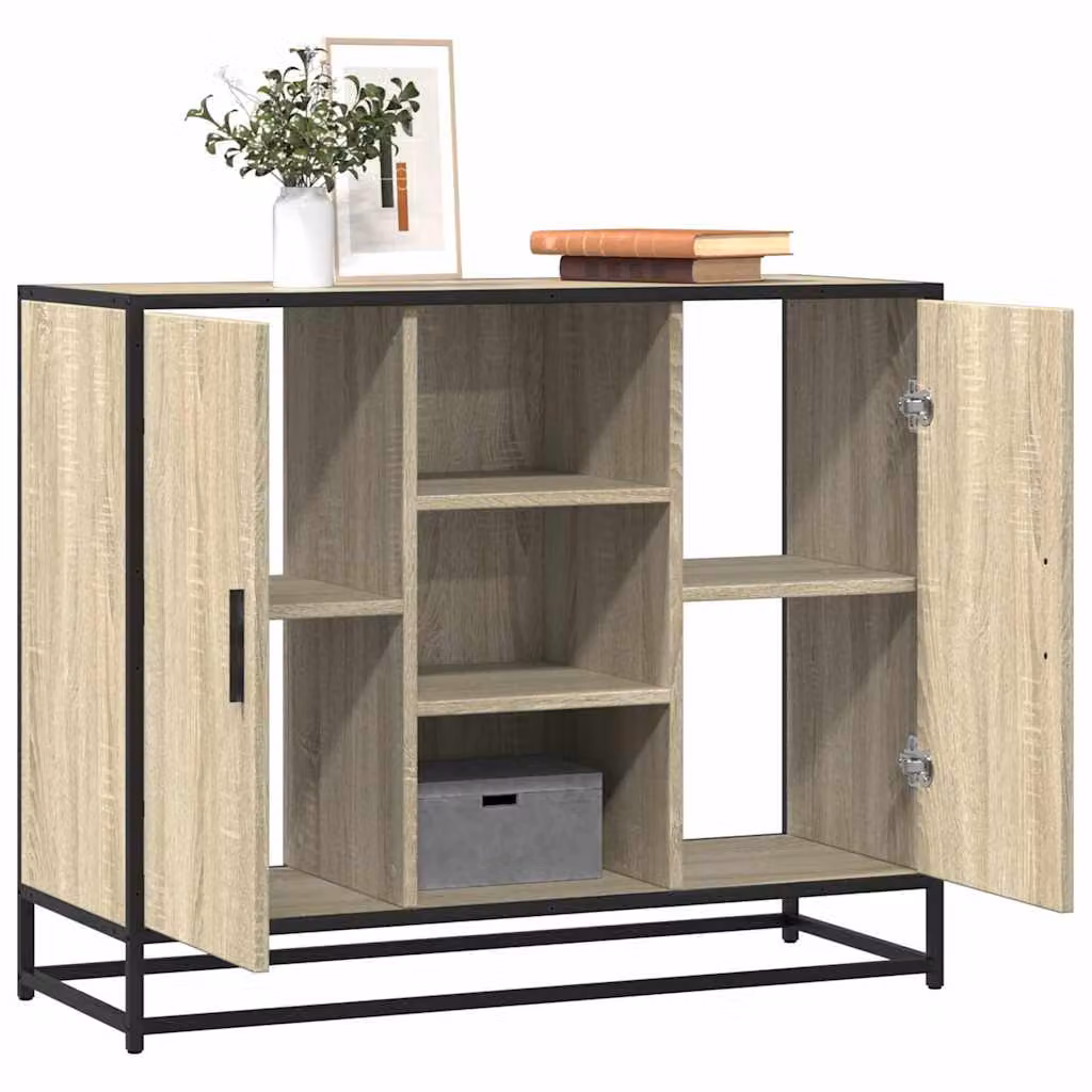 Credenza stile industrial vidaXL in legno e metallo, colore rovere sonoma, L 92 x P 35 x H 76 cm