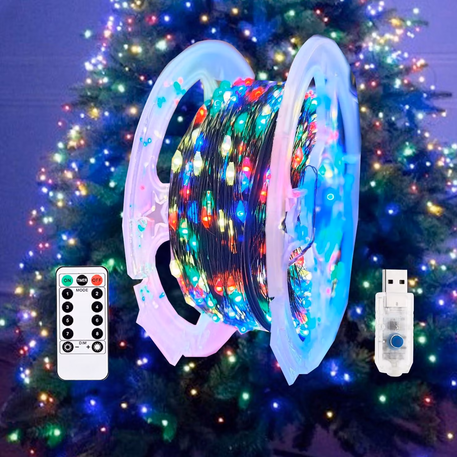 Catena luminosa a LED, 40 metri, 400 LED colorati, alimentazione a batteria