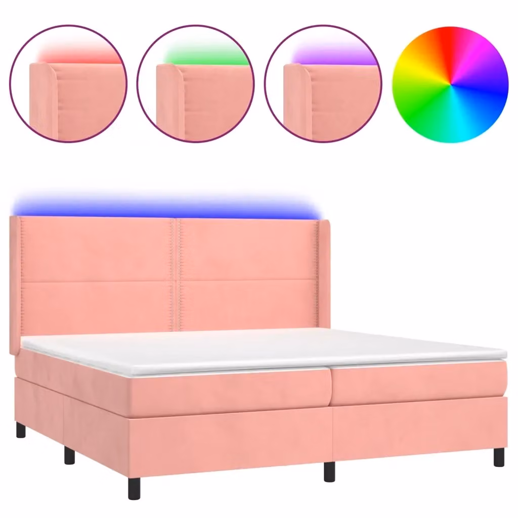 Letto Ibrido con Materasso e Illuminazione LED vidaXL in Velluto Rosa e Bianco L/P: 200 x 200 cm – 2