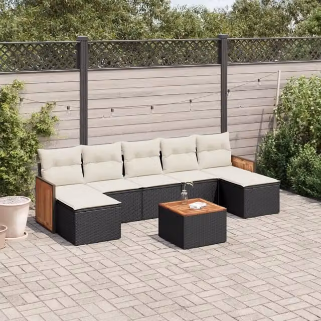 Set Divani da Giardino con Cuscini 8 pz Nero in Polyrattan 3227918