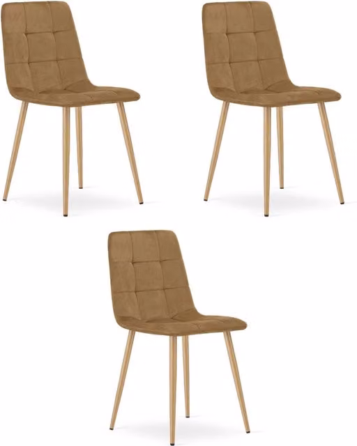 Set di 3 sedie Kara KENDRA HOME in velluto marrone con gambe in metallo per soggiorno o ufficio