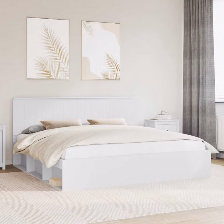 Struttura del letto moderna vidaXL in pino massello e MDF bianco L/P/H: 200 x 200 x 210 cm