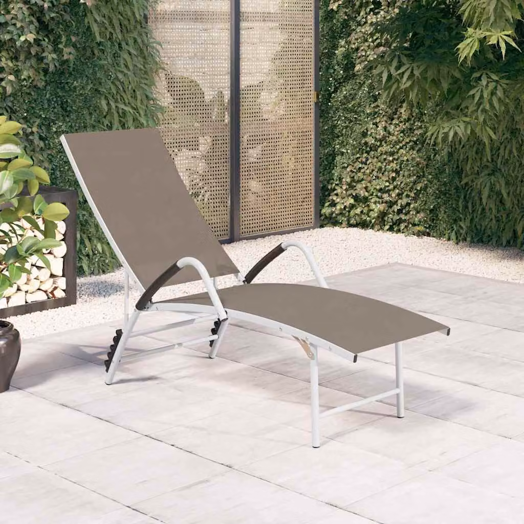 vidaXL Lettino Prendisole Talpa in Alluminio Verniciato e Textilene con Poggiatesta Regolabile, Beige o Grigio, L/P/H: 150 x 60,5 x 96 x 60,5 cm – 1
