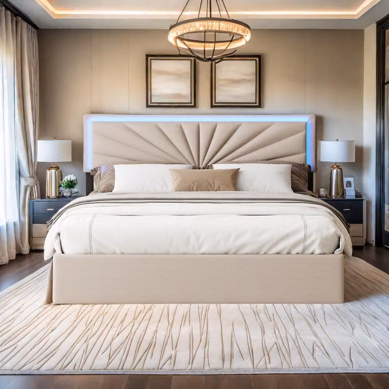 Struttura del letto - Letto imbottito - Letto a due piazze - Divano letto - Letto contenitore - 160 x 200 cm - Illuminazione LED