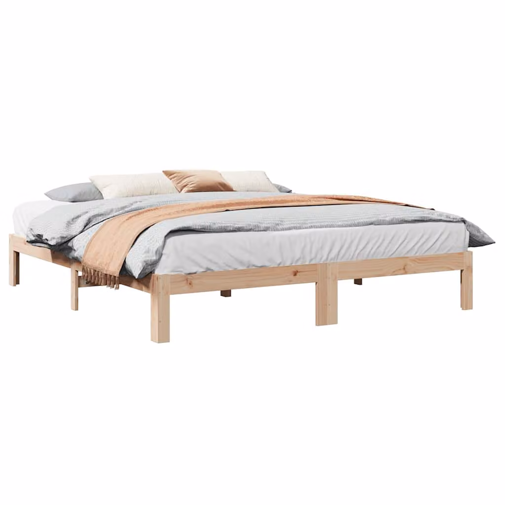 vidaXL Giroletto in legno massello di pino non trattato con doghe fisse, L: 180 cm, P: 200 cm
