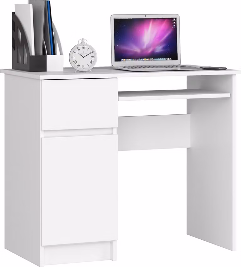 Scrivania con cassetto e armadietto con serratura, colore bianco