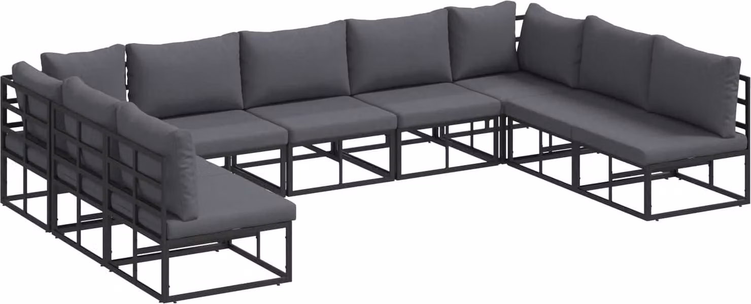 Set Divano da Giardino con cuscino 9 pcs Nero Alluminio