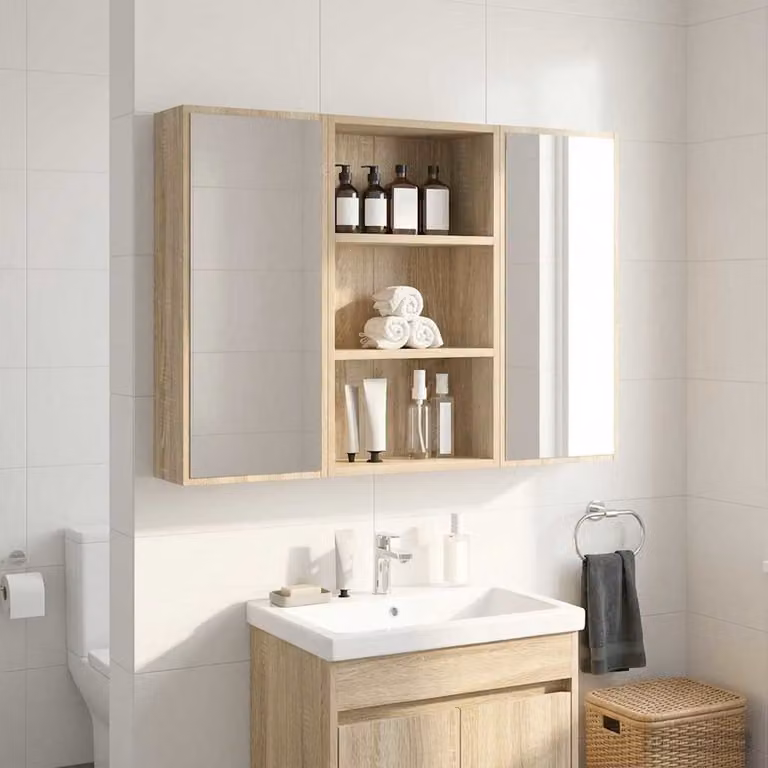 Armadio da bagno a muro vidaXL in Rovere Sonoma, moderno con ripiani interni e ante a battente, Marrone, L: 40 cm, P: 16 cm, H: 62,5 cm