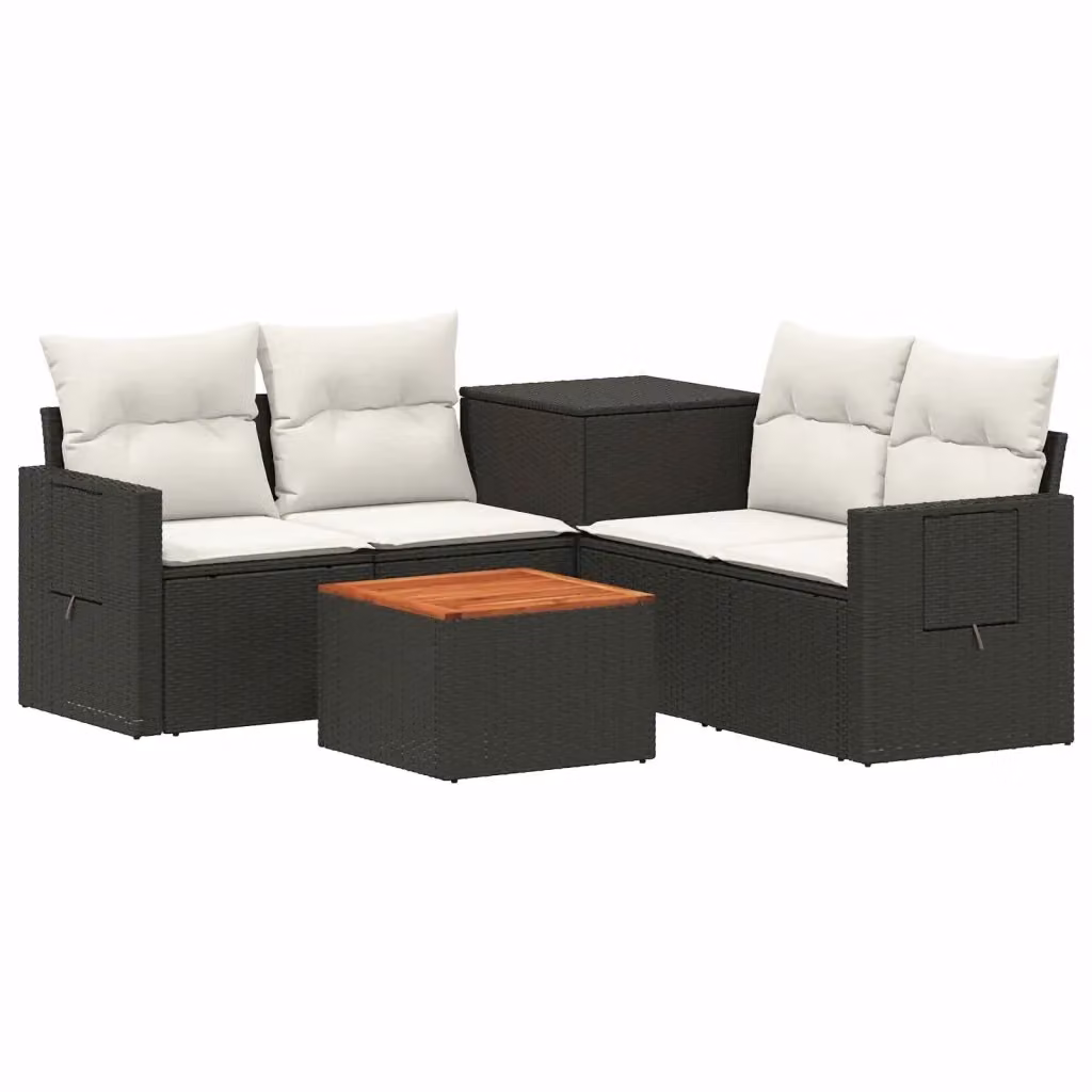 Set di divani da giardino a forma di U vidaXL con tavolino da esterno e pouf, colore nero e bianco – 2