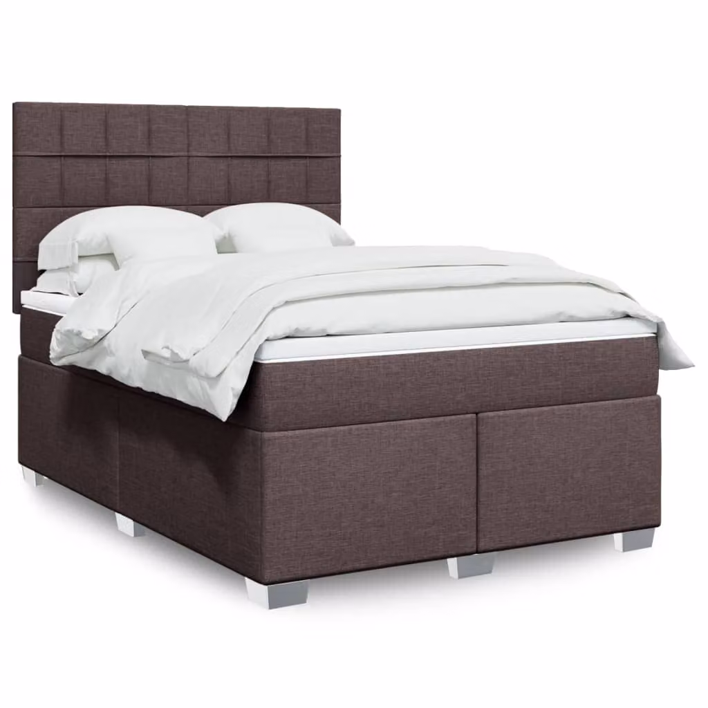 vidaXL Giroletto a Molle con Materasso in Tessuto Marrone e Bianco L/P/H: 140 x 200 cm
