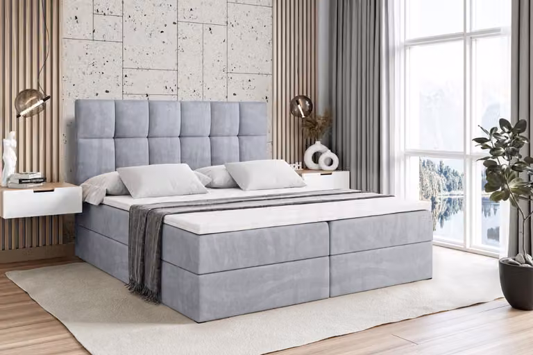 Letto boxspring ALTDECOR con materasso e rete a doghe - RICAR - 140x200 cm - Grigio Monolith - Letto boxspring, topper, letto imbottito con contenitore, letto con contenitore H3 - Materasso, letto matrimoniale, letto boxspring