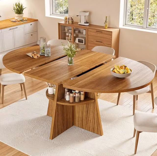 Tavolo da pranzo estensibile 110x110x76 cm in MDF marrone scuro con vano portaoggetti –