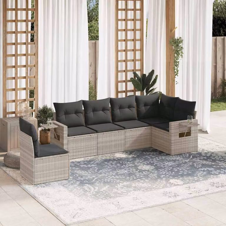 vidaXL Set Divano da Giardino a L con 6 Pezzi e Cuscini Grigio Moderno