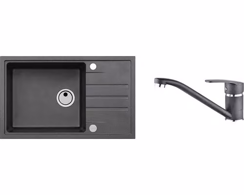 Lavello in granito con miscelatore ALVEUS Intermezzo 130 Carbon 91 780x480 mm + miscelatore Nina SETA015