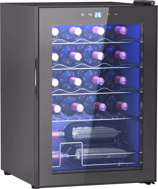 Cantinetta Vino Refrigerata per 20 Bottiglie Capacità 53L Porta in Vetro Anti-UV Nero