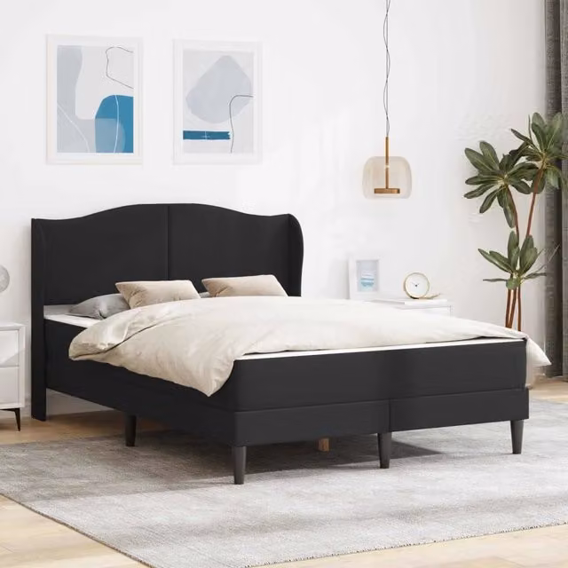 Struttura del letto con testiera-Giroletto Nero 120 x 190 cm Similpelle 680604