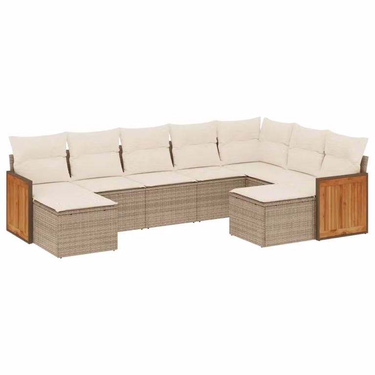 Set Divano da Giardino 9 pz con Cuscini Beige in Polyrattan