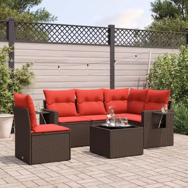 Set Divani da Giardino 6 pz con Cuscini Marrone in Polyrattan 3220183