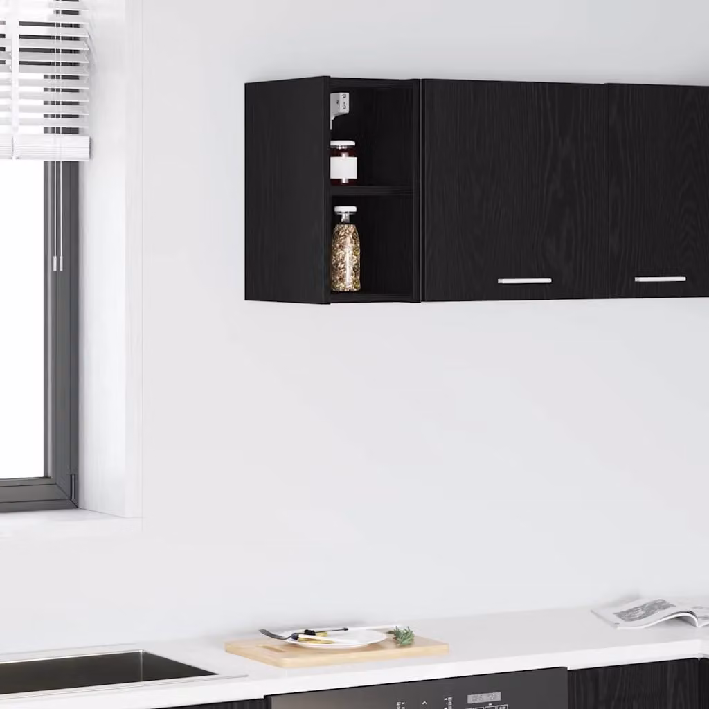 Armadio pensile da cucina moderno vidaXL in nero con ante a battente e ripiani interni L/P/H: 20 x 29,5 x 40 cm