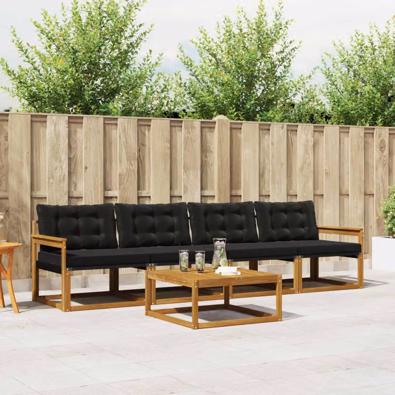 vidaXL Set di divani da esterno 5 pz Naturale e Nero