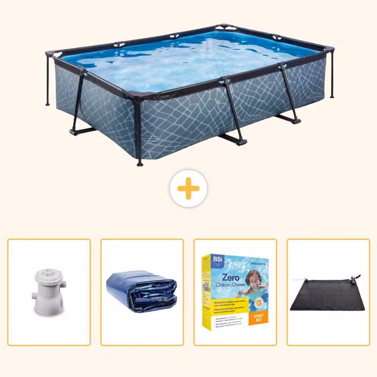 Piscina fuori terra rettangolare - aspetto pietra - 300x200x65 cm - 5 pezzi - SCB69