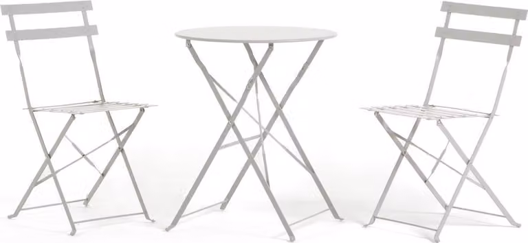 Set da balcone con tavolo pieghevole Ø60 cm e 2 sedie pieghevoli in metallo - design moderno, compatto e robusto per balconi, patii, verande, bar e bistrot - DIEGO + FRIDA - Grigio chiaro