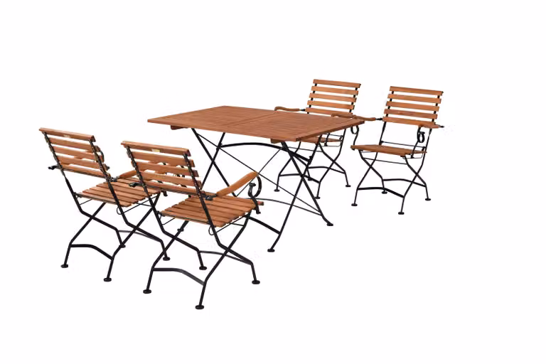 Set di mobili da giardino Merxx "Schlossgarten" 5 pezzi, 4 poltrone pieghevoli, tavolo pieghevole 120 x 80 cm - acciaio piatto con eucalipto