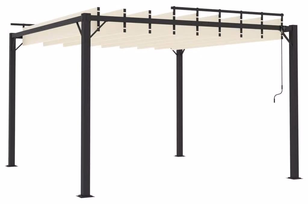 Pergola con tetto a lamelle regolabile - 3 x 3 metri - Struttura in alluminio - Colore crema - Tessuto in poliestere idrorepellente - Tenda da esterno per giardino