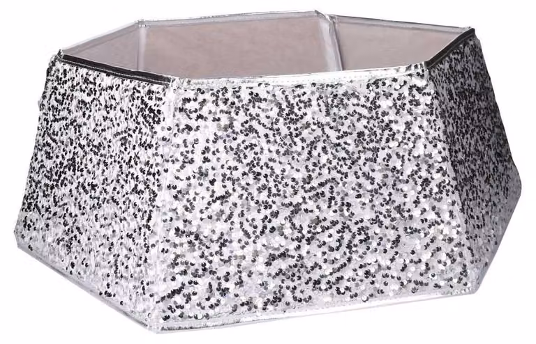 Copri base albero tessuto pieghevole argento double face esagonale cm Ø68xh25