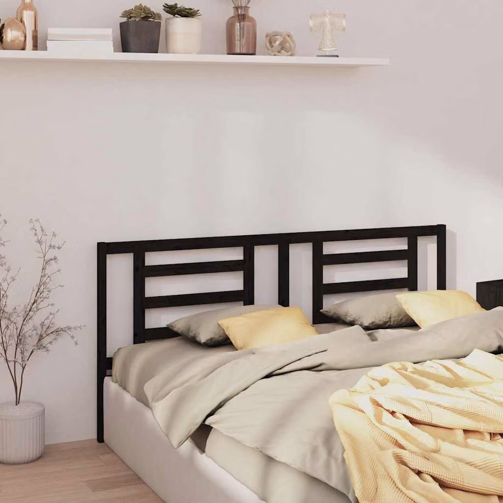 Testiera per letto moderna vidaXL in legno massello di pino, colore nero, L: 206 cm, P: 4 cm, H: 100 cm