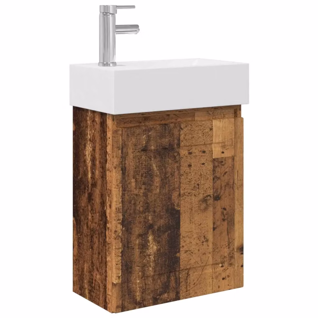 Mobile bagno sospeso vidaXL in legno bianco e marrone con rubinetto L/P/H: 45,5 x 22,5 x 84 cm – 2