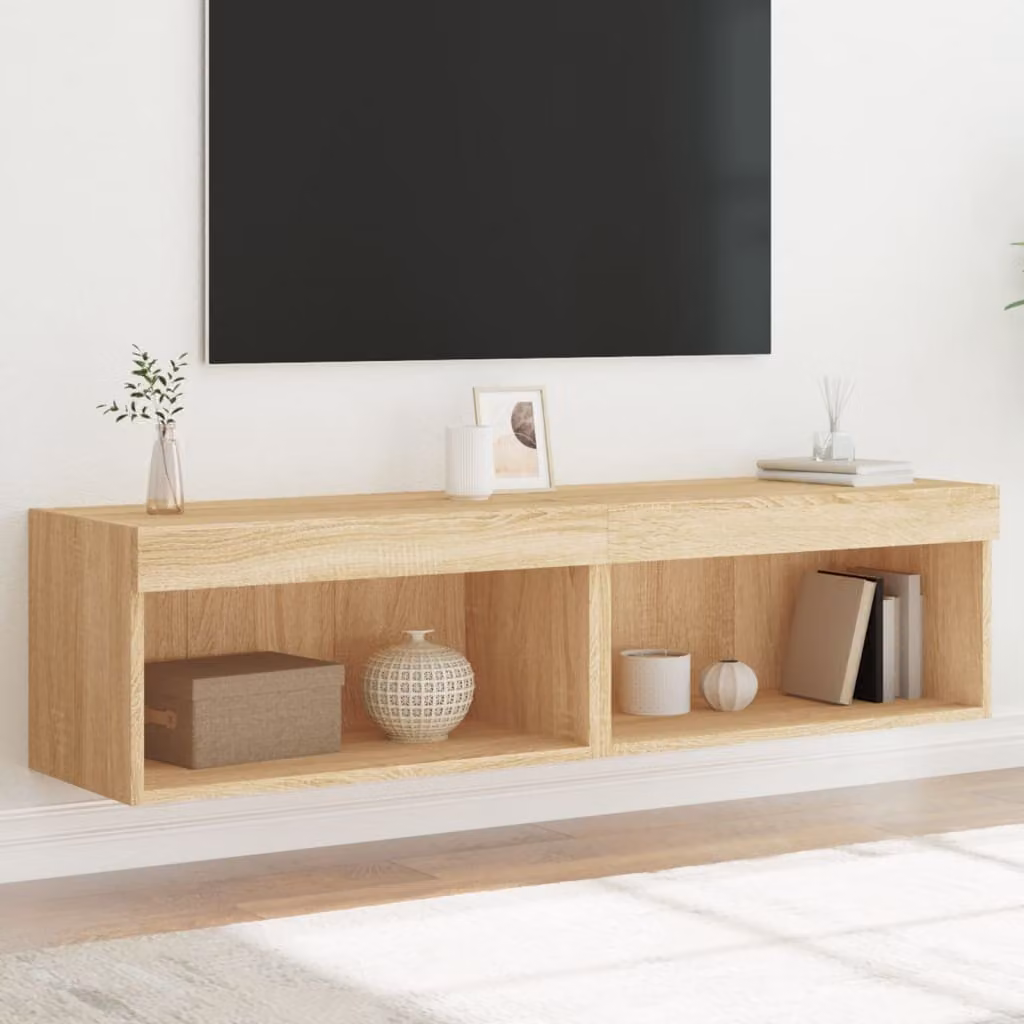 Set di 2 mobili TV sospesi vidaXL con luci LED integrate in finitura rovere, L 60 cm x P 30 cm x H 30 cm
