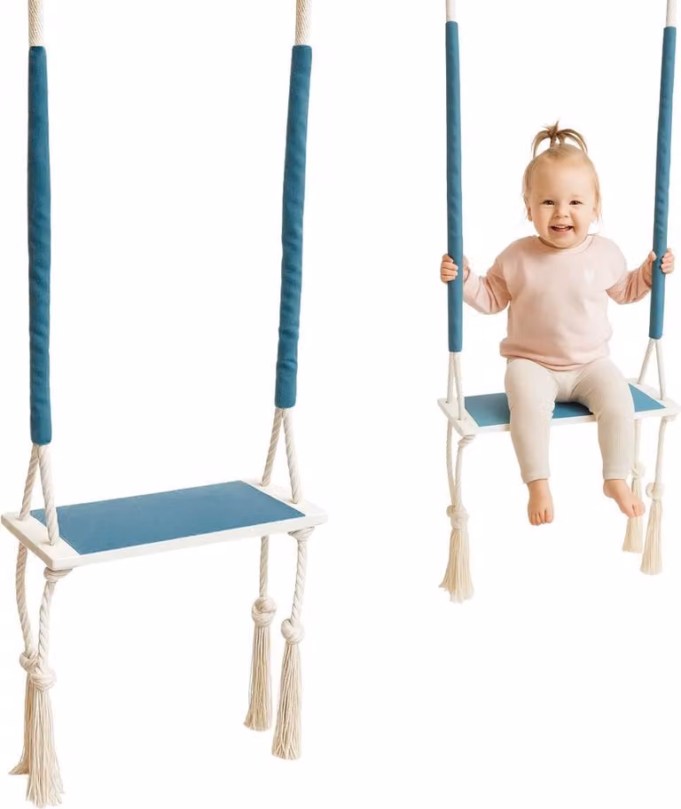 Corda sospesa | altalena per bambini | altalena in legno | altalena per bambini | dondolo con cuscino in spugna