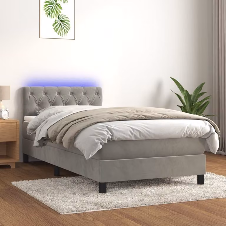 Maison Exclusive - Letto a Molle con Materasso e LED Grigio Chiaro 80x200 cm Velluto