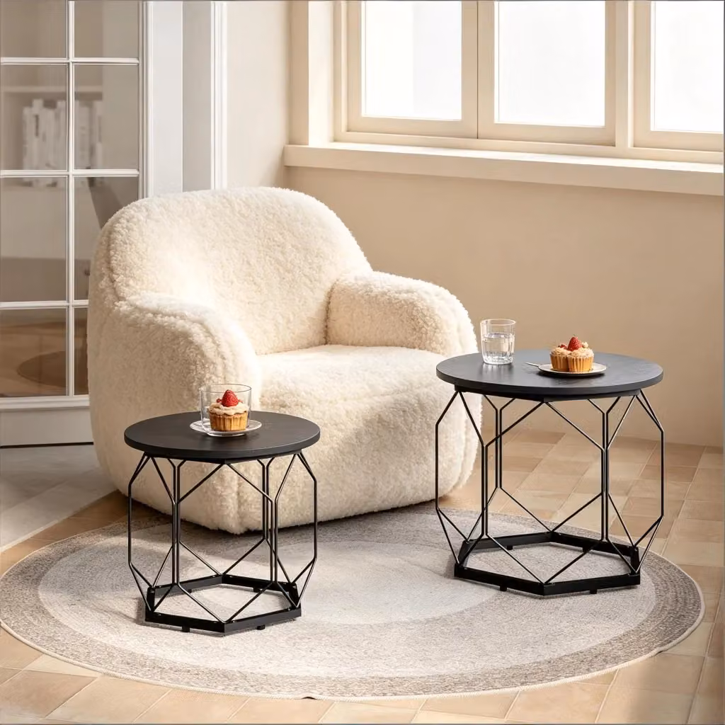 Set di 2 tavolini da salotto REDOM moderni in legno e metallo, colore grigio e nero – 2